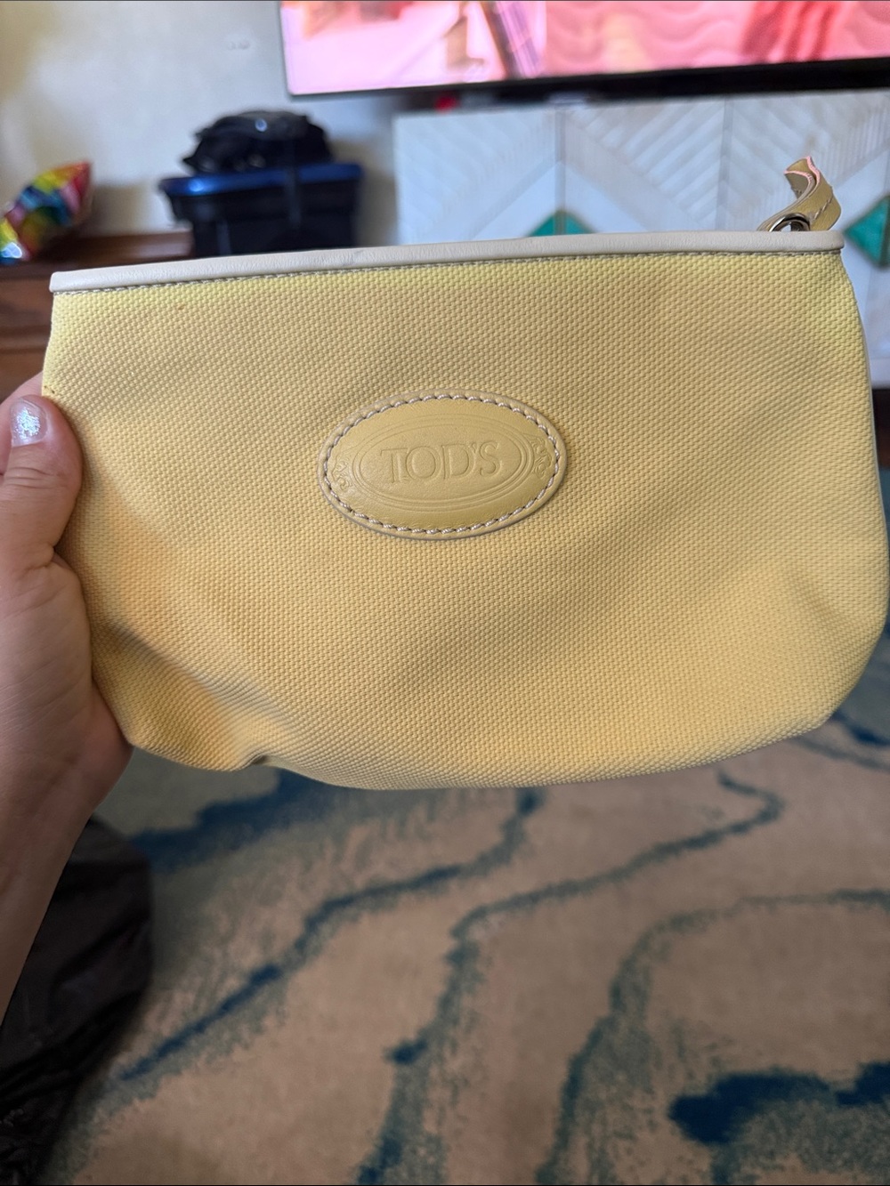 TOD'S butter Yellow Canvas Pouch